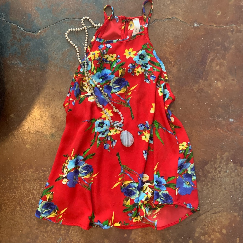 Red floral top